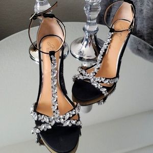 Jewel Badgley Mischka Black Evening Sandals 8.5